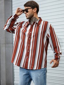 Manfinity Hombres Camisa con estampado de rayas - Multicolor - Ver 3