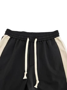 Aesthetic Post--Men Contrast Side Seam Drawstring Waist Sweatpants - Black - View 6