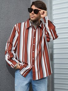 Manfinity Hombres Camisa con estampado de rayas - Multicolor - Ver 5