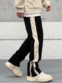 Aesthetic Post--Men Contrast Side Seam Drawstring Waist Sweatpants - Black - View 8