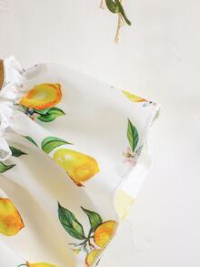 Niñas Vestido con estampado de limón ribete con fruncido - Blanco - Ver 3