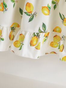 Niñas Vestido con estampado de limón ribete con fruncido - Blanco - Ver 4