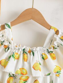 Niñas Vestido con estampado de limón ribete con fruncido - Blanco - Ver 5