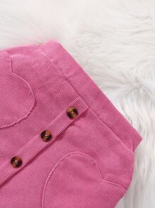 SHEIN 年轻女孩爱心补丁纽扣前裙 - 玫紅色 - 查看 3