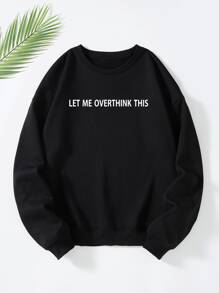 SHEIN LUNE Plus Slogan Graphic Thermal Lined Sweatshirt - Black - View 1