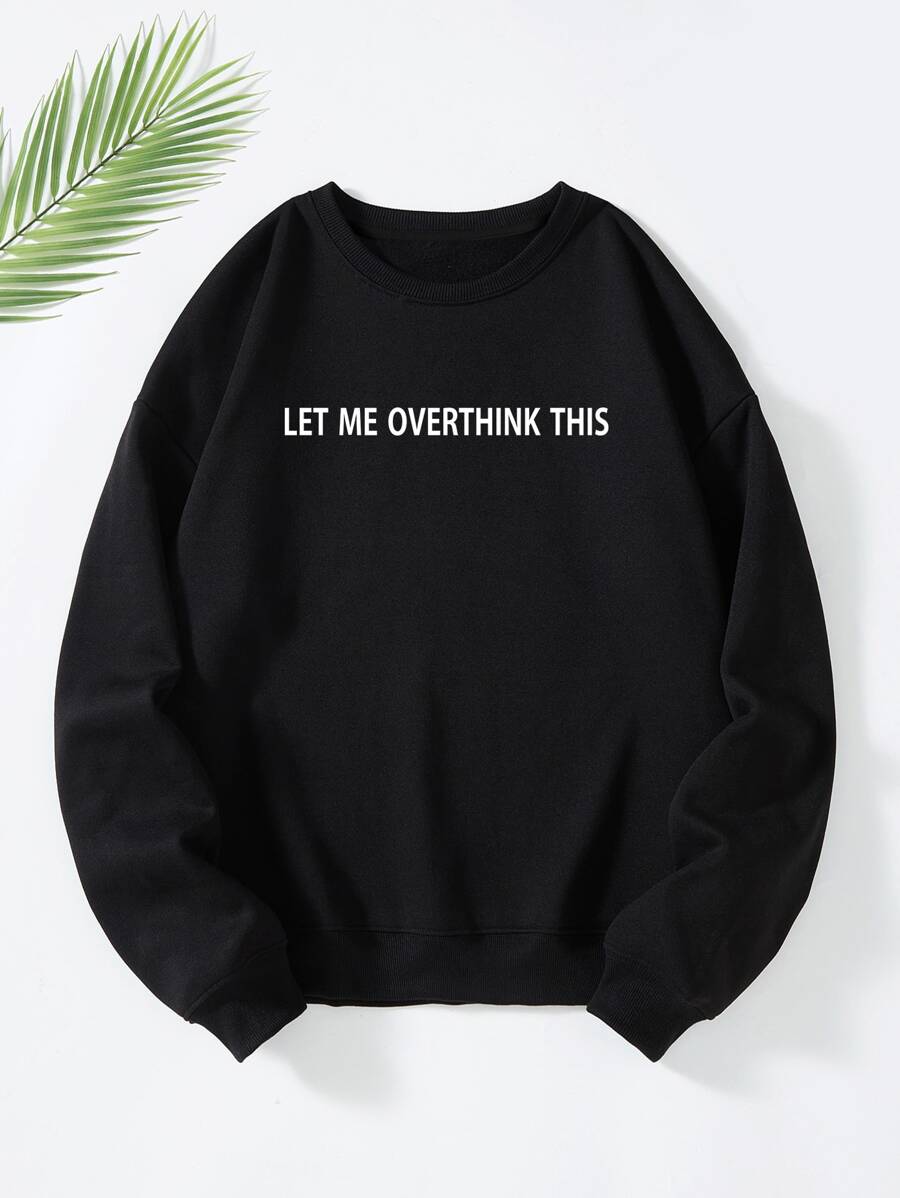 SHEIN LUNE Plus Slogan Graphic Thermal Lined Sweatshirt - Black - View 1