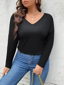 SHEIN LUNE Camiseta de hombros caídos girante de espalda abierta con encaje - Negro - Ver 3