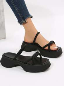 新款夏季女士時尚涼鞋，多功能厚底復古法式仙氣高跟鞋，適合戶外穿著 - 黑色 - 查看 1