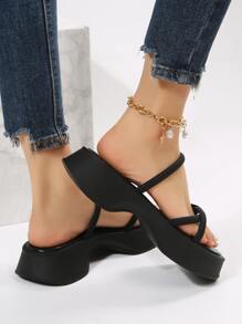 新款夏季女士時尚涼鞋，多功能厚底復古法式仙氣高跟鞋，適合戶外穿著 - 黑色 - 查看 2