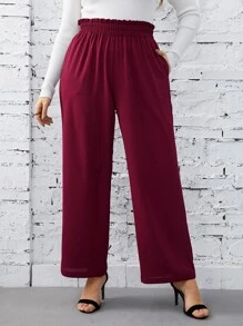 SHEIN Privé Plus Paperbag Waist Slant Pocket Trousers - Burgundy - View 1