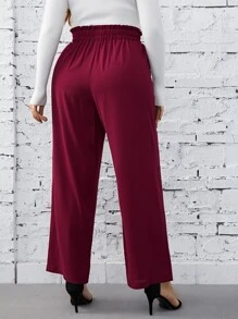SHEIN Privé Plus Paperbag Waist Slant Pocket Trousers - Burgundy - View 2