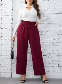 SHEIN Privé Plus Paperbag Waist Slant Pocket Trousers - Burgundy - View 3
