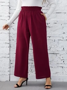 SHEIN Privé Plus Paperbag Waist Slant Pocket Trousers - Burgundy - View 5