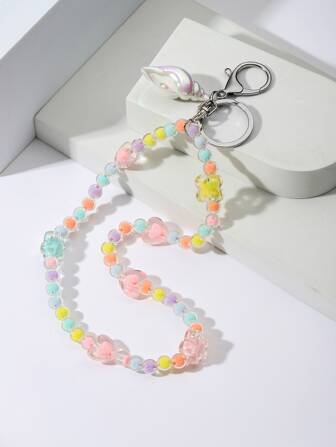 愛心裝飾串珠吊墜鑰匙圈