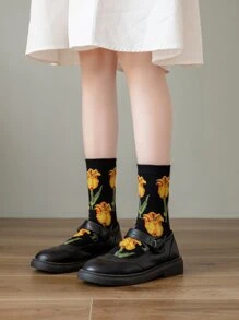 Floral Pattern Crew Socks - Multicolor - View 2