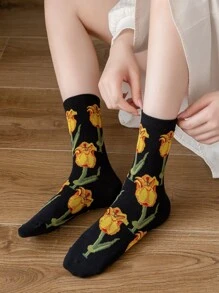 Floral Pattern Crew Socks - Multicolor - View 3