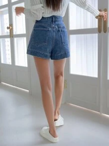 DAZY 高腰字母貼片寬腿牛仔短褲