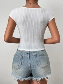 SHEIN Privé Sweetheart Neck Ribbed Knit Tee - White - View 2