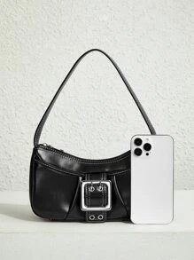 SHEIN ICON 氣眼搭扣裝飾法棍包 - 黑色 - 查看 11