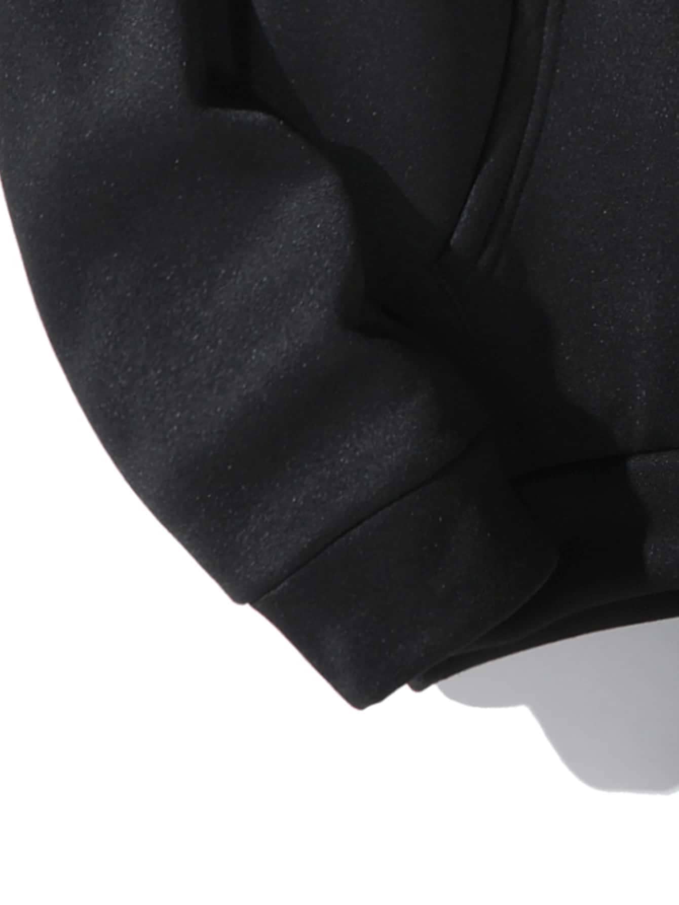 Manfinity EMRG Hombres Capucha con estampado de alas y letra con forro térmico con cordón - Negro - Añade 3