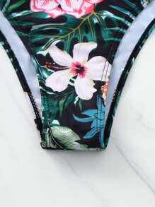 SHEIN Swim 夏季沙灘花卉扭結推擠泳衣套裝，附花短衣 - 彩色 - 查看 4