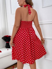 SHEIN Clasi Plus Polka Dot Print Backless Halter Neck Dress For New Year Clothes - Red - View 2