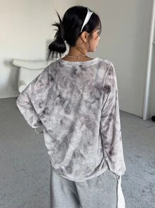 DAZY Tie Dye Drop Shoulder Mesh Top Without Bra - Grey - View 2