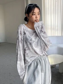 DAZY Tie Dye Drop Shoulder Mesh Top Without Bra - Grey - View 7