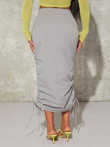 SHEIN SXY Falda de lápiz con cordón fruncido lateral - Gris Claro - Ver 2