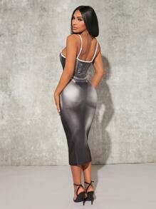SHEIN SXY Figure Graphic Bustier Bodycon Dress - Dark Grey - View 2