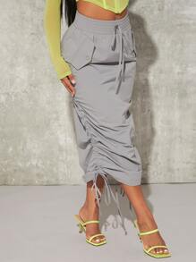 SHEIN SXY Falda de lápiz con cordón fruncido lateral - Gris Claro - Ver 4