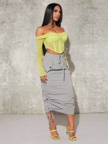 SHEIN SXY Falda de lápiz con cordón fruncido lateral - Gris Claro - Ver 5