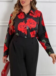 SHEIN LUNE Plus Floral Print Button Front Shirt - Multicolor - View 6