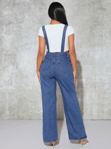 SHEIN SXY Slit Hem Denim Dungarees Without Top - Medium Wash - View 3