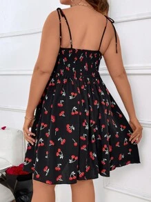 SHEIN Holidaya Plus Cherry Print Tie Shoulder Cami Dress - Multicolor - View 2