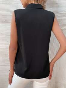 SHEIN LUNE Contrast Sequin Sleeveless Shirt - Black - View 2