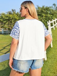 SHEIN VCAY Áo thun in hoa Boho cỡ lớn cho mùa hè - trắng - Xem 2