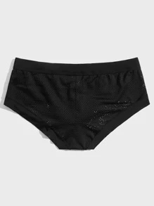 Men's Black Plain High Stretch Fabric Briefs With Contrast Mesh Design For Daily Comfort - Black - View 2