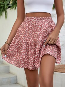 Vivid Eden 小碎花荷葉邊半身裙 - 藕粉色 - 查看 1