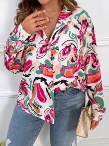 SHEIN LUNE Camisa con estampado de dibujo de hombros caídos - Multicolor - Ver 5