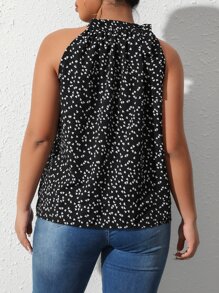 SHEIN Franclia Plus Heart Print Halter Top - Black and White - View 2