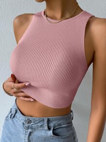 Chiquease Solid Ribbed Crop Knit Top - Dusty Pink - View 1