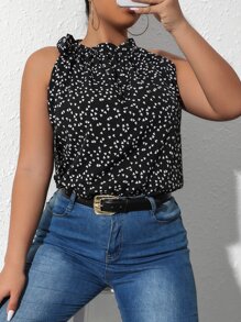 SHEIN Franclia Plus Heart Print Halter Top - Black and White - View 4