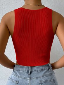 Chiquease Solid Ribbed Crop Knit Top - Red - View 2