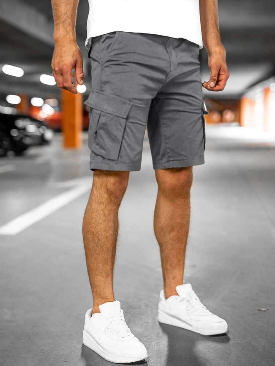 Manfinity Homme Men Flap Pocket Cargo Shorts - Dark Grey - View 1