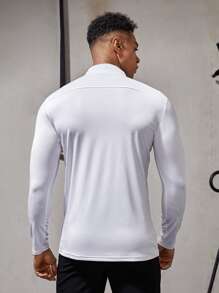 Boyfriend Style Men Reflective Panel Quarter Zip Sports Sweatshirt - White - View 2