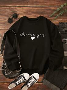 SHEIN Essnce 愛心和字母圖案加絨內裏運動衫