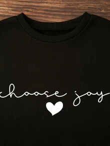 SHEIN Essnce 愛心和字母圖案加絨內裏運動衫