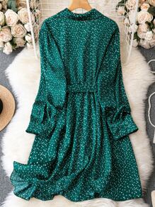 SHEIN LUNE 大碼波點圖案繫腰帶洋裝