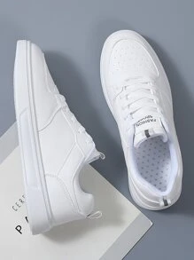男士白色字母圖案繫帶前滑板鞋 Manfinity Basics - 白色 - 查看 6